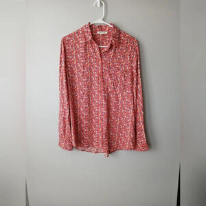 Beachlunchlounge women's M orange bird print long sleeve shirt tropical viscose